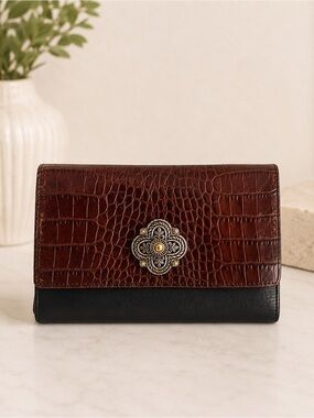 Brighton Brown Black Croc Embossed Leather Wallet Clutch